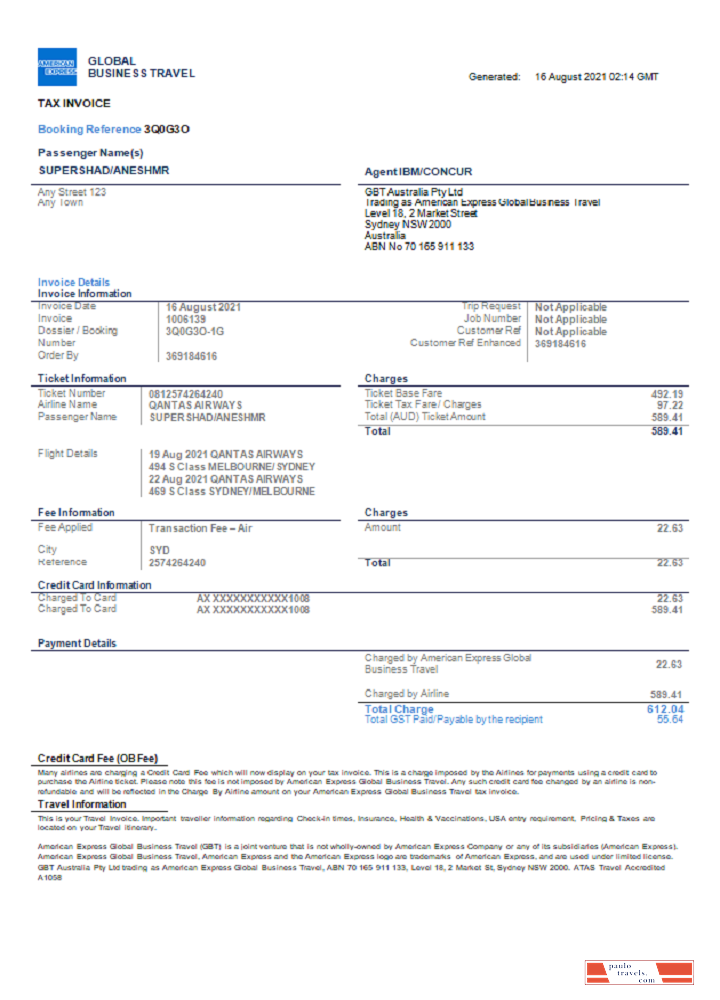 USA American Express invoice PSD template